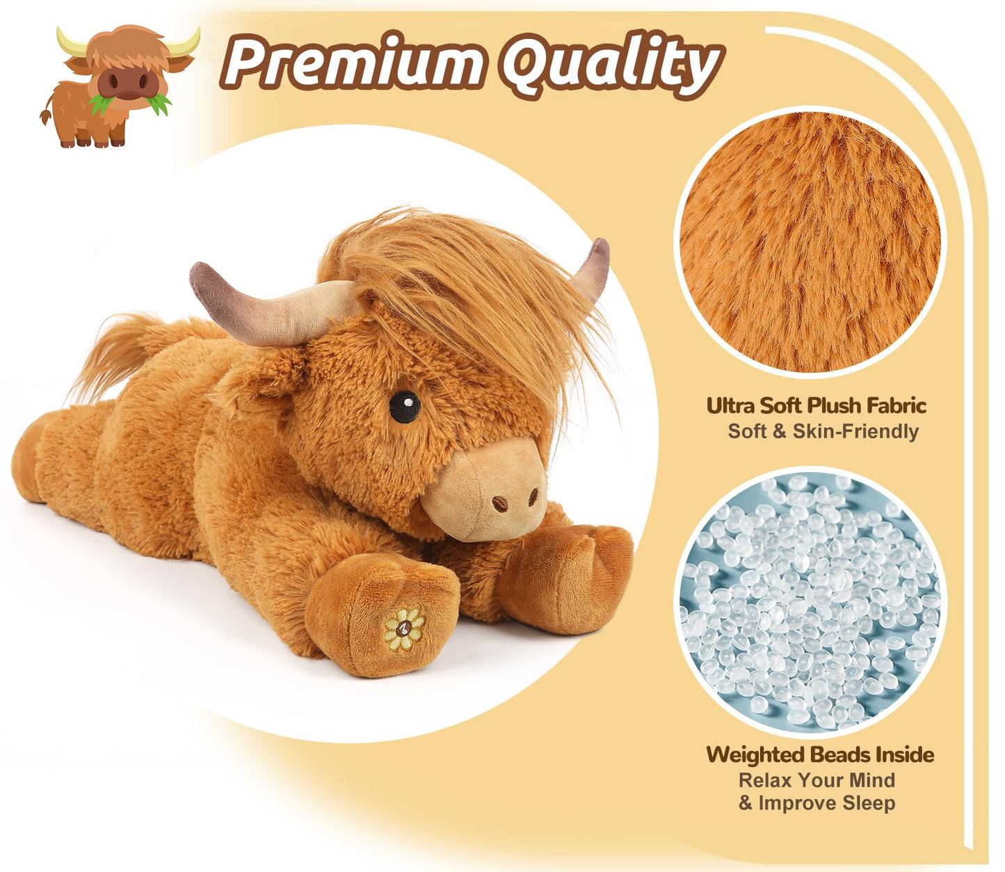 Music Highland Cow Brown Stuffed Animals For Kids, Farm Cow Plush Toy For Anxiety With Mooing Sound, Soft Cuddly Plushie Toys Gi