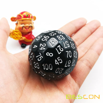 Bescon Polyhedral Dice 100 Sides Dice, D100 die, 100 Sided Cube, D100 Game Dice, 100-Sided Cube of Black Color