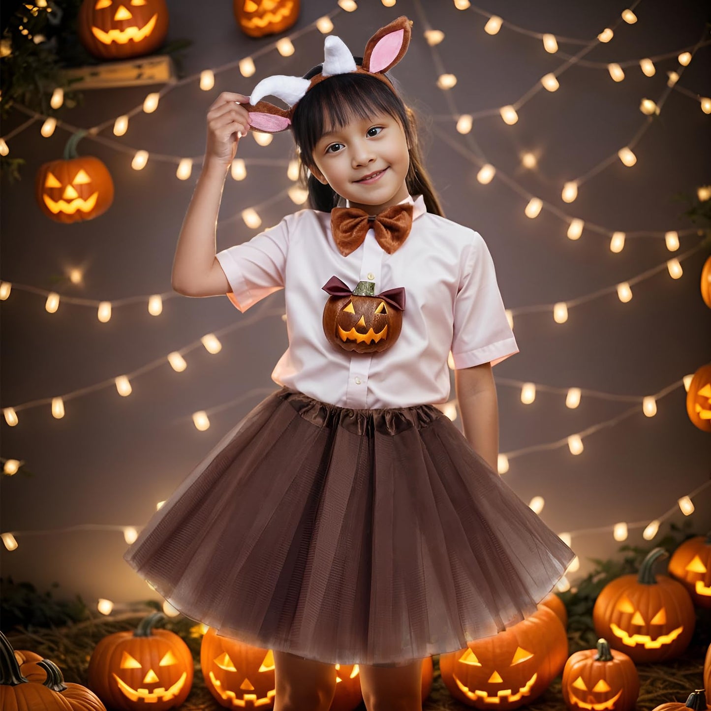 Jmkcoz Goat Costume Tutu Set, Goat Ears And Horns Headband Tail Bowtie Tutu Fancy Animal Costume For Halloween Cosplay Dress Up Party