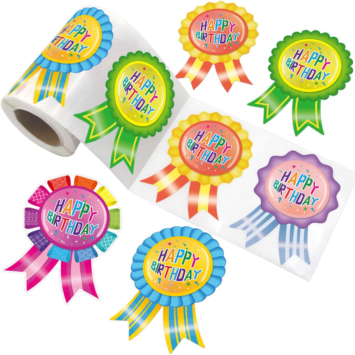 WorldBazaar Birthday Badge Stickers for Kids Happy Birthday Stickers Classroom Gift 200 Pcs Colorful Sticker Roll Candy Color Pa