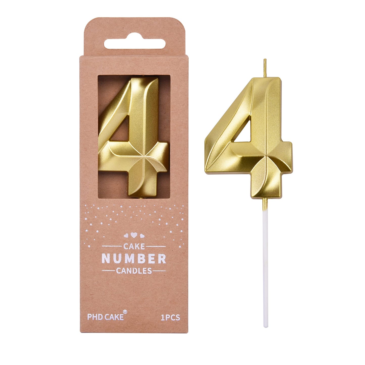 PHD CAKE 2.76 Inch Diamond Gold 4 Number Birthday Candles, Gold Number Candles, Cake Number Candles, Party Celebration