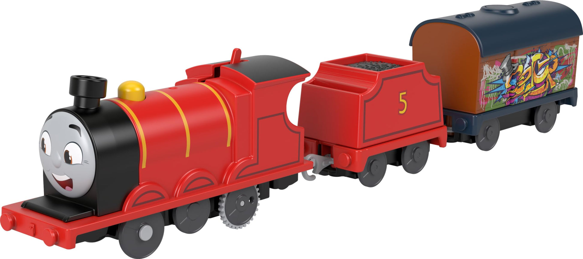 Thomas & Friends Motorized Toy Train Graffiti James Battery-Powered Engine With Tender & Cargo Car For Pretend Play Preschool Kids Ages 3+ Years