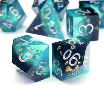 PJOY DND Sharp Edged Dice Set, 7pcs Blue and Black Resin DND Dice Set D&D Polyhedral Dice with Dice Case for Role Playing Dice G