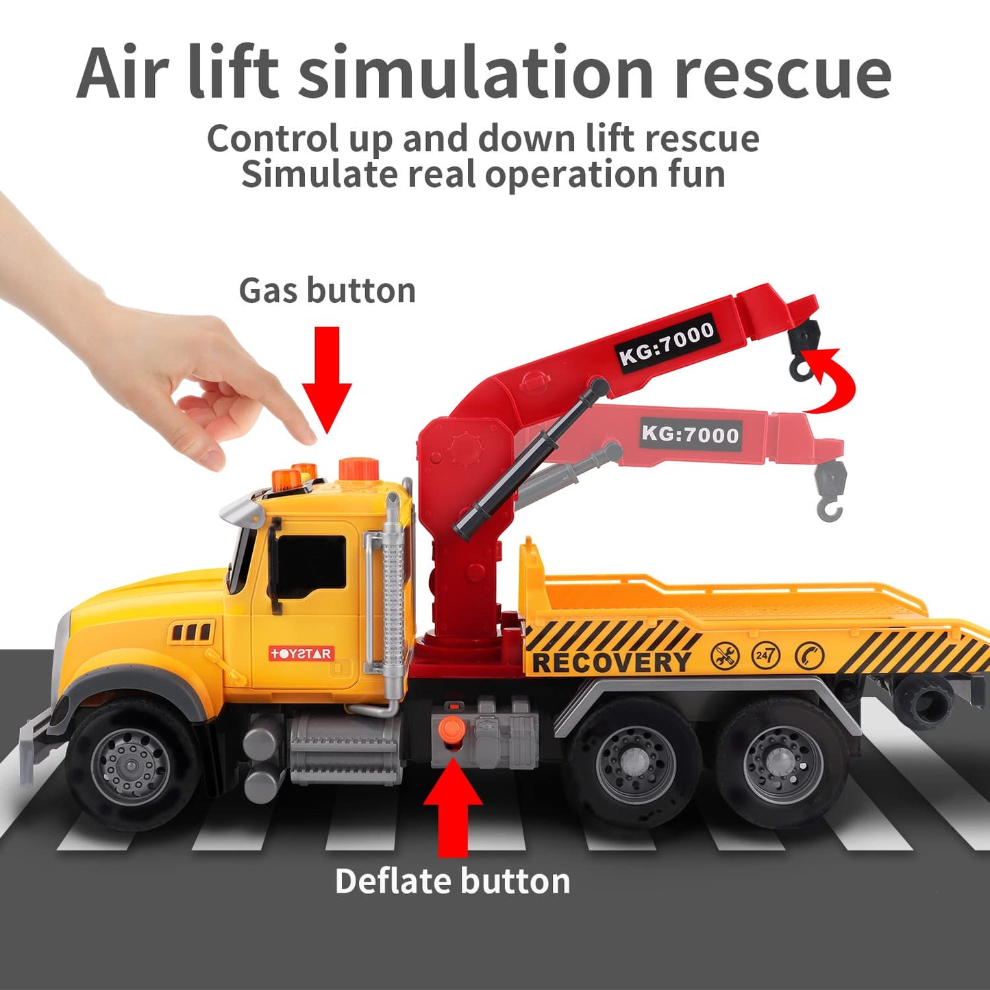 Dwi Dowellin Kids Toys for 3 4 5 6 7 Years Old Boys, 15'' Large Tow Truck Toy,Friction Powered Transport Truck Crane Toy with Li