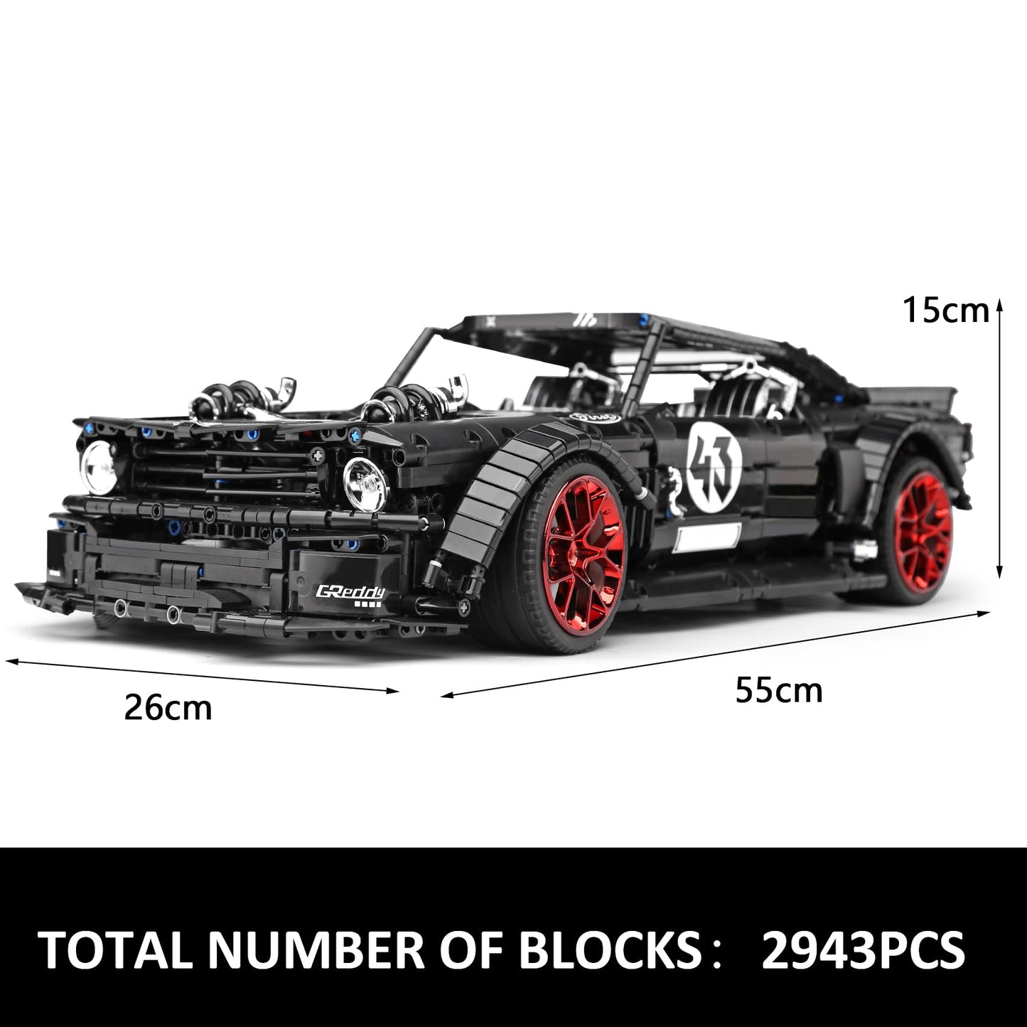 Mould King Mustang Car Building Kit, 2943 Pieces, Static Version, ABS Material, Black & Red, Model 13108N, Gift for Kids 8+ and Adults