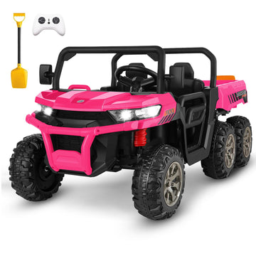 Hikole 2 Seater Ride On Utv For Kids, 24V 6X6 4Wd Ride On Dump Truck With Remote Control, Dump Bed, Extra Shovel, 3 Speeds, Musi