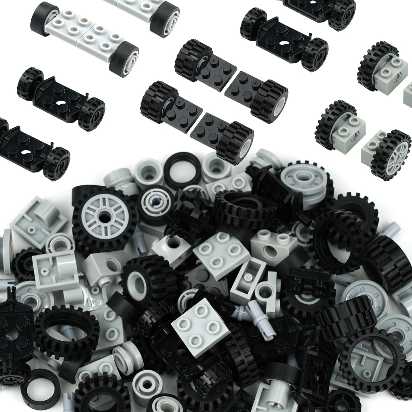 122Pcs Wheels And Axles Set, Car Parts Chassis Pieces Tires Building Blocks, Compatible With Classic Bricks Toys