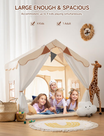 Besrey Kids Tent, Kids Playhouse 2 In 1 With Padded Mat And Lights, Large Play Tent With 2 Doors & 4 Windows, Kids Play Tent Indoor & Outdoor, Christmas Toddler Tent For Kids, 51' X35' X 51'