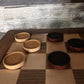 We Games Wooden Checkers Pieces Only (2 Inch), Checker Board Game & Backgammon Pieces, 24 Brown And Natural Stained Stackable Ridges With A Drawstring Storage Bag, Replacement Game Piece