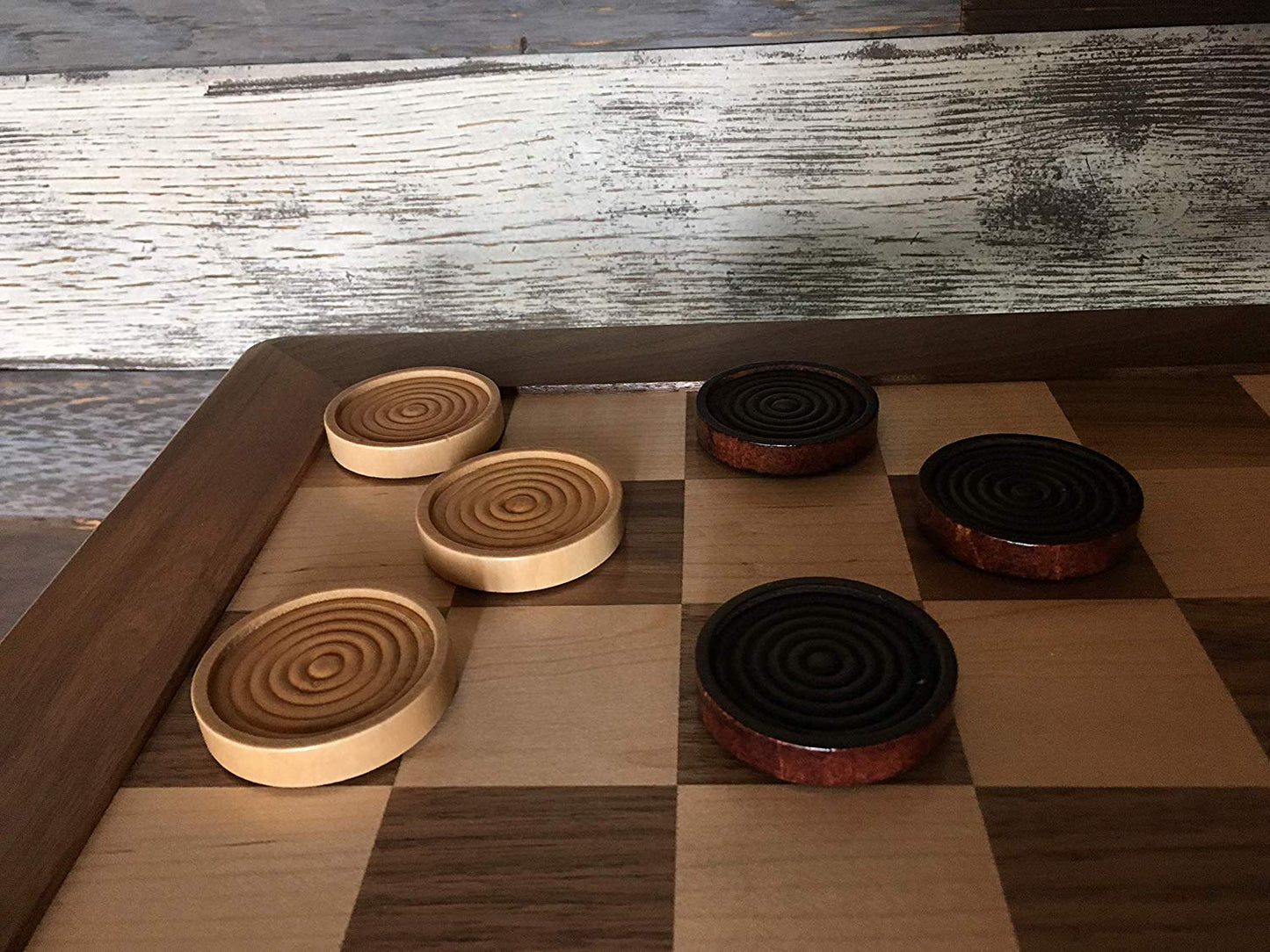 We Games Wooden Checkers Pieces Only (2 Inch), Checker Board Game & Backgammon Pieces, 24 Brown And Natural Stained Stackable Ridges With A Drawstring Storage Bag, Replacement Game Piece