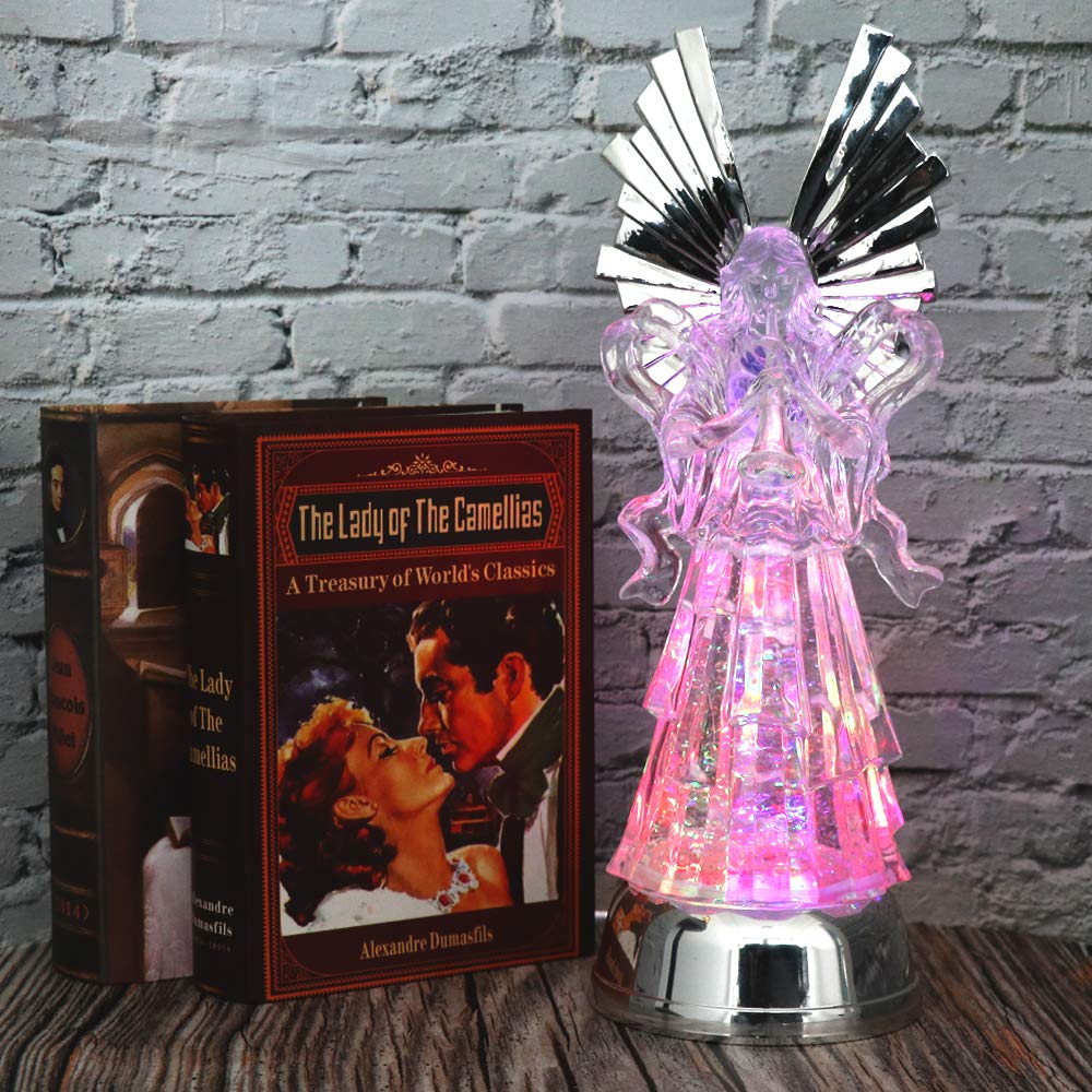 Eldnacele 14" Christmas Snow Globe - Battery Operated Color Changing Angel Figurine with Trumpet for Tabletop Decoration, Model AG001-H