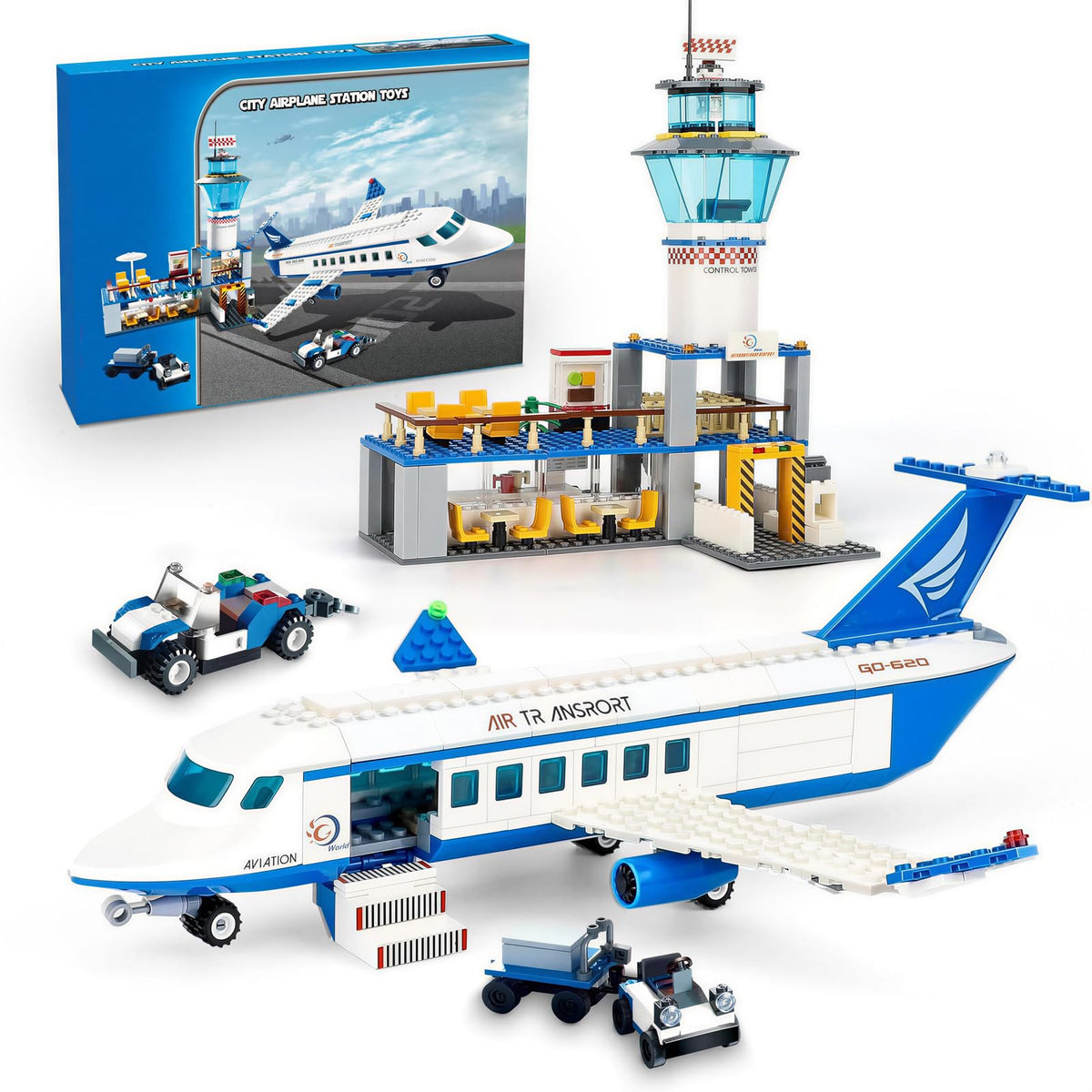 JYLWSMHU City Passenger Airplane Building Blocks Set with Plane,Airport, Terminal and Trailer Creative Building Model Gift for A