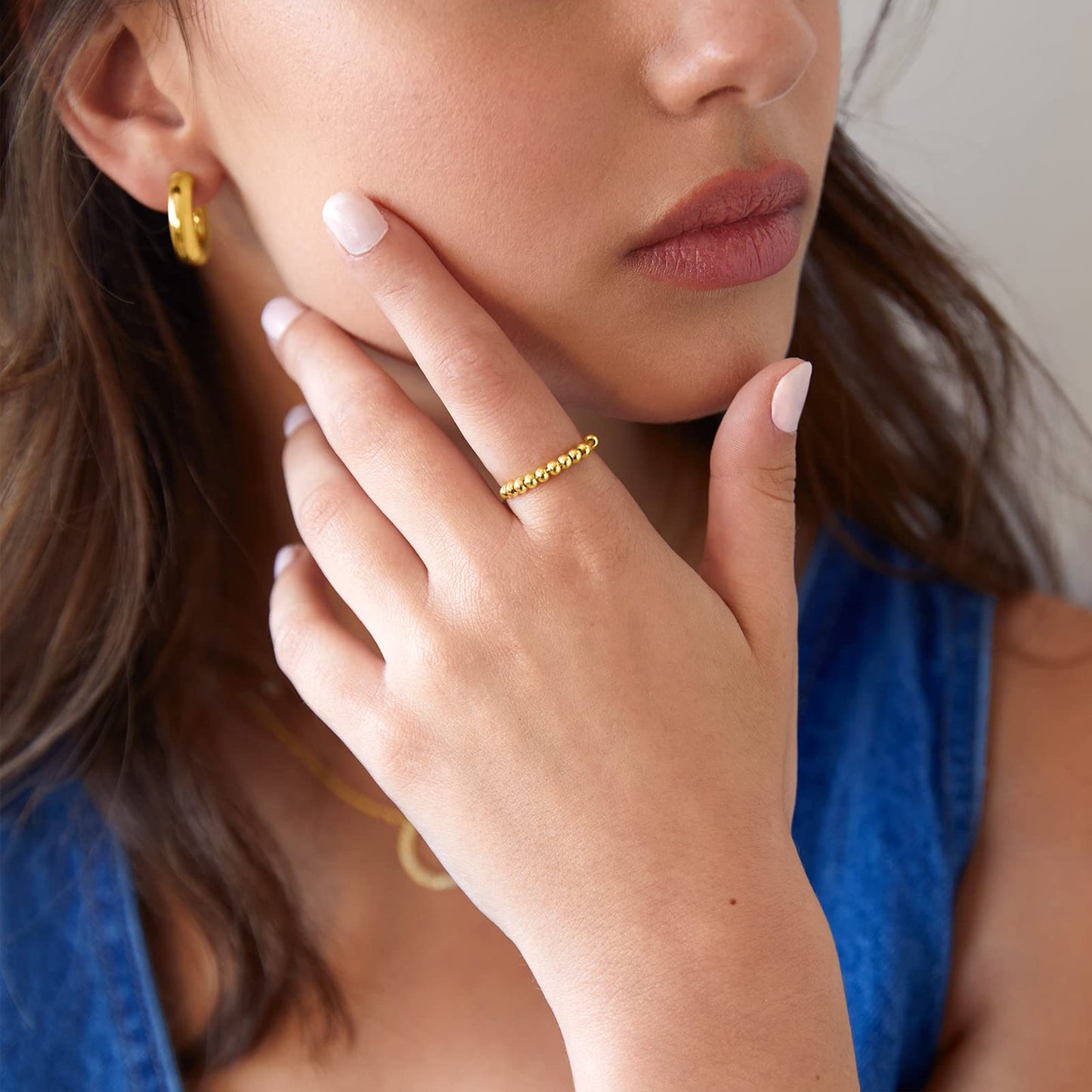 Pavoi Spinning Anxiety Ring (Beads, Yellow Gold, 9)