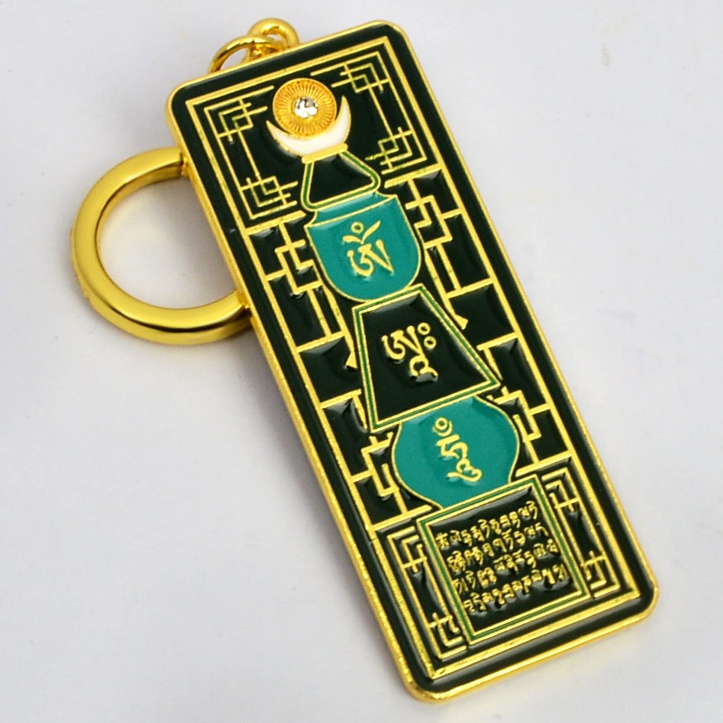 Feng Shui Merald Pagoda With Om Ah Hum Keychain W5318