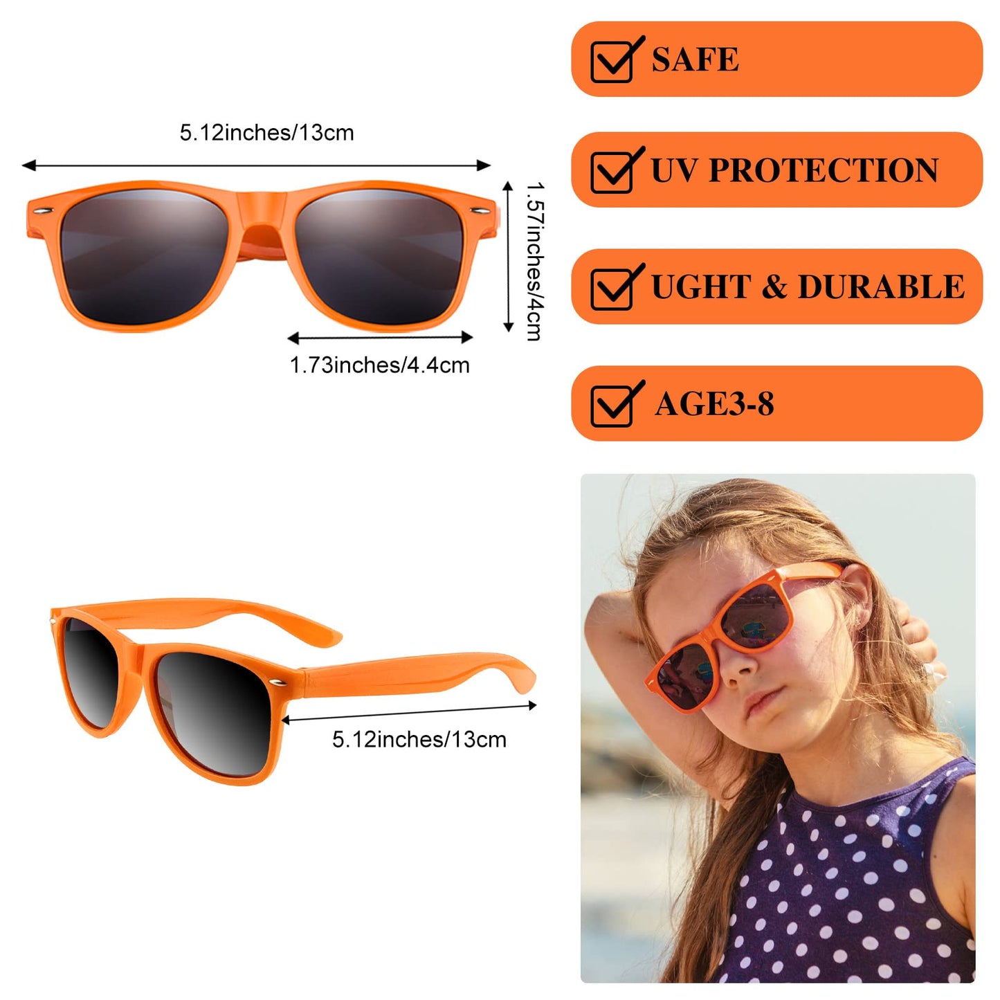 Miahart 12 Pack Kids Party Sunglasses Bulk Summer Party Favors Retro Glasses For Boys And Girls Birthday Party Supplies, Orange