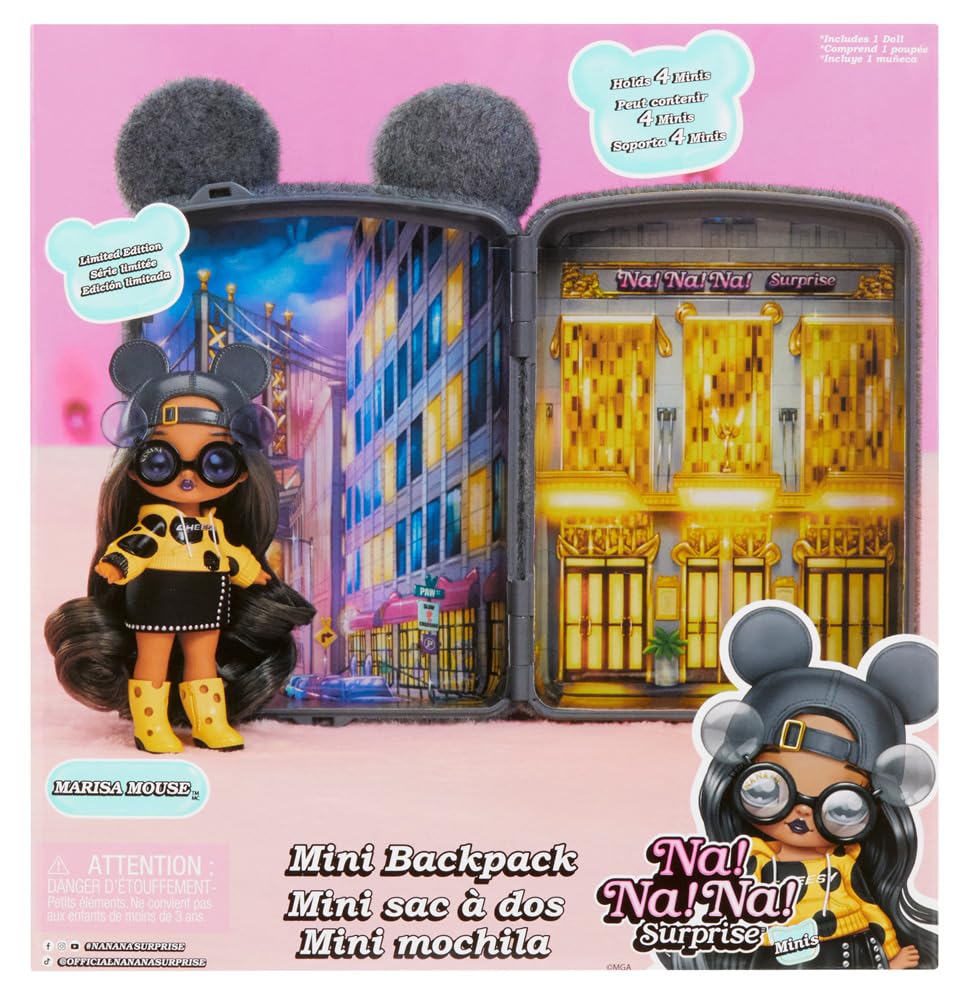 Na Na Na Surprise Mini Backpack Series 2 Marisa Mouse Fashion Doll, Fuzzy Gray Mouse Backpack, Gift for Kids, Ages 4 5 6 7 8+ Ye
