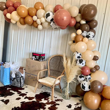 Cow Print Balloon Arch Kit, Dusty Pink And Brown Nude Balloon Garland Farm Cowgirl Western Balloons With Disco Ball Balloons For