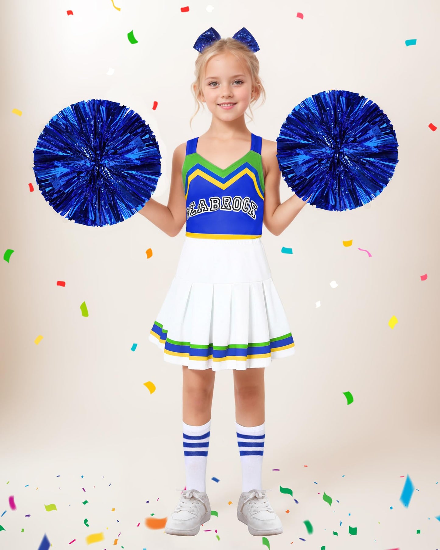 ZapLute Cheerleader Outfit for Girls Cheer Uniform Costume Set with Pom Poms Bow and Socks for Halloween School Spirit Day Dress Up Ages 5 to 12