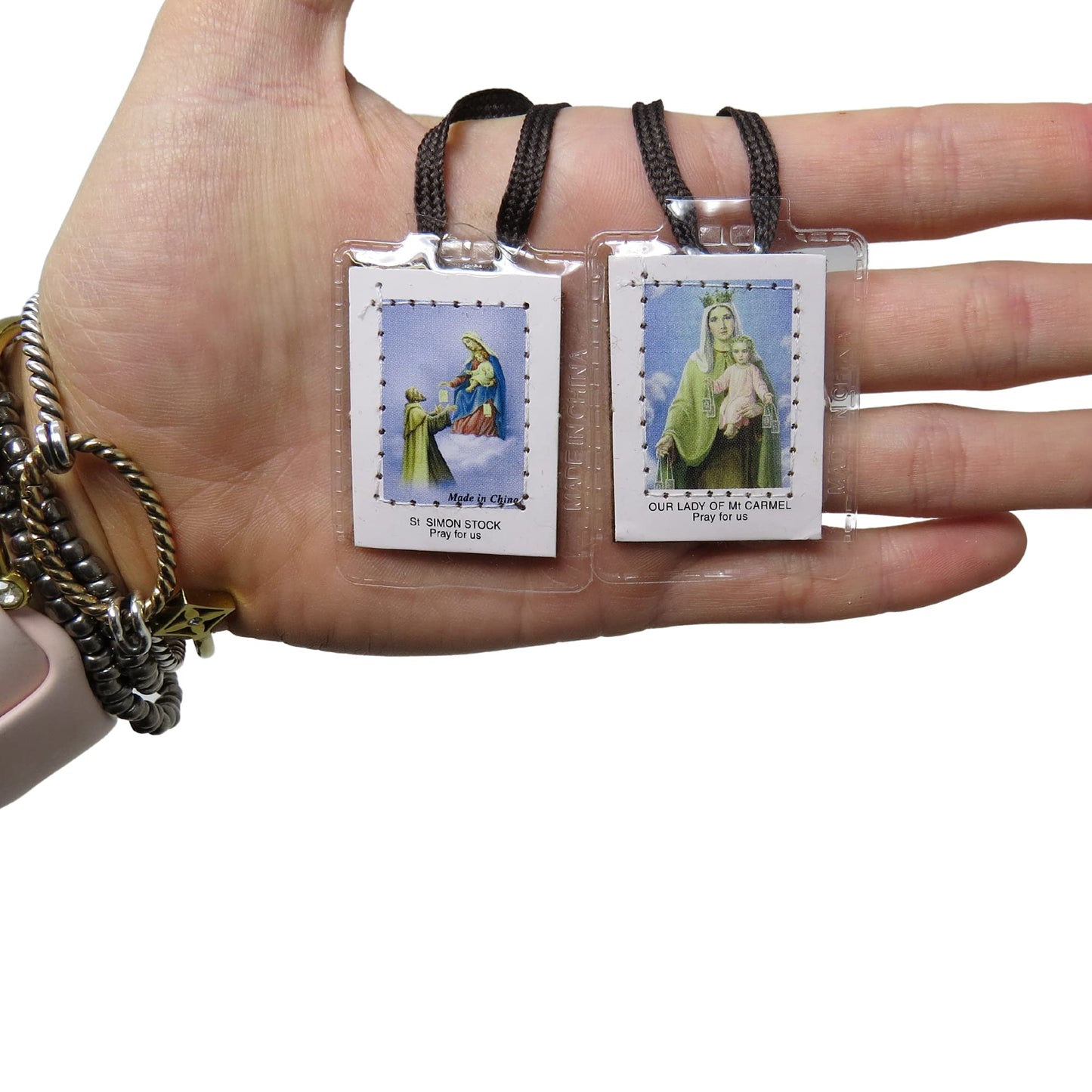 Needzo Laminated Catholic Scapular For Men And Women, Full Color St. Simon Stock And Our Lady Of Mt Carmel Scapulars, 18.5 Inche