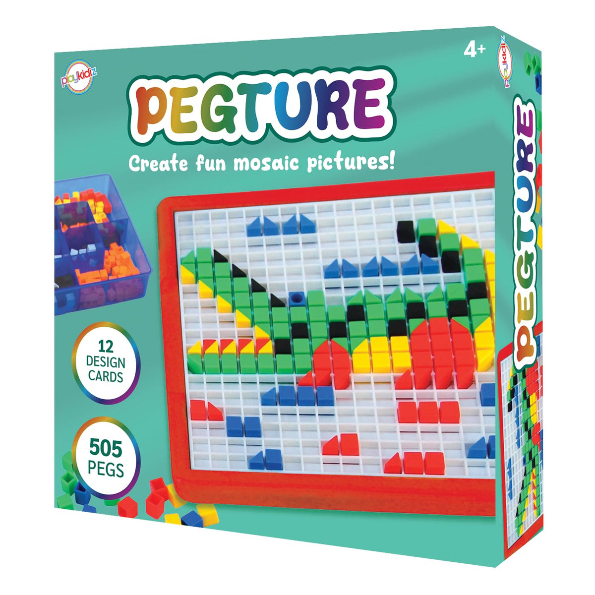 Playkidz: Pegture Set with 505 Larger Pieces + 12 Design Cards. Mosaic Puzzle Toy Set, Creative Skills Development, Educational 