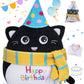 Stuffed Cat Birthday Plush Gift - Adorable Black Cat Stuffed Doll, Cute Birthday Hat And Scarf, Soft Huggable For Kids, Cute Dec
