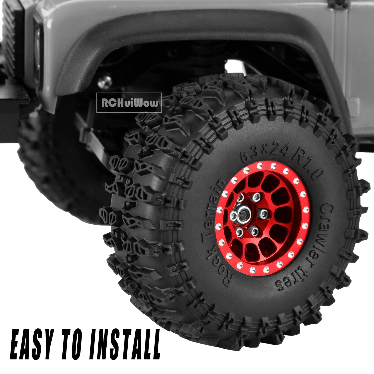 RCHuiWow 1.0'' Beadlock RC Wheels and Tires for 1/18 TRX4M,1/24 Axai1 SCX24 RC Crawler,1.0 Beadlock Tires w/Alloy Aluminium Whee