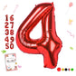 Smlpuame 40 Inch Number Balloon 0-9 Red Large Number 4 Balloons,Digital Balloons For Birthday Party Celebration Decorations Supp