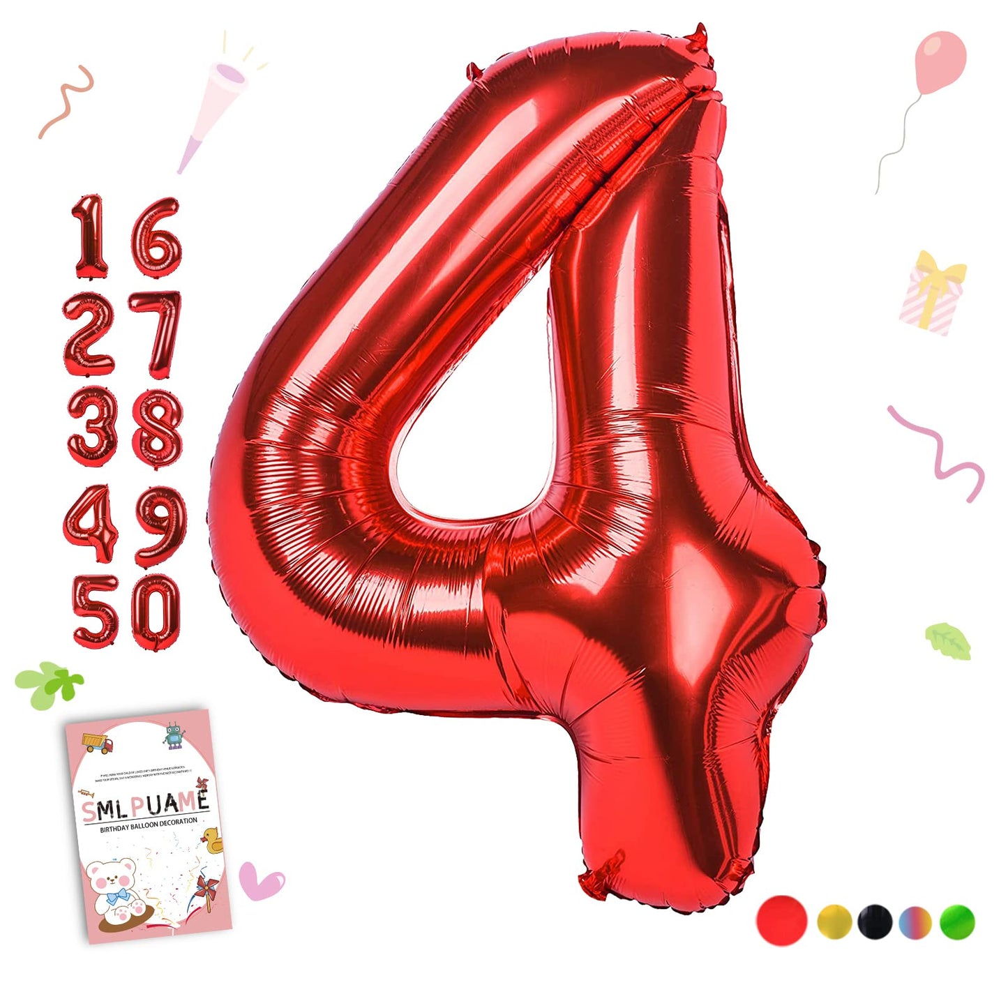 Smlpuame 40 Inch Number Balloon 0-9 Red Large Number 4 Balloons,Digital Balloons For Birthday Party Celebration Decorations Supp