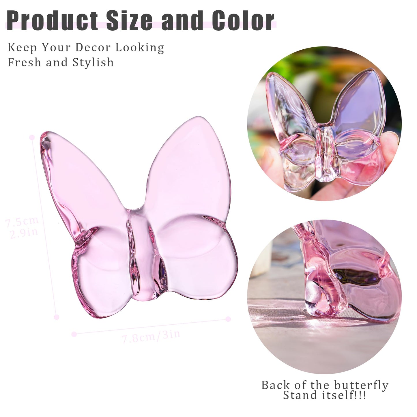Kanpura Pink Crystal Butterfly Figurine,Flying Butterfly Figurine, Glass Butterfly Ornament,Crystal Animal Collectible Gift For Butterfly Enthusiasts And Collectors