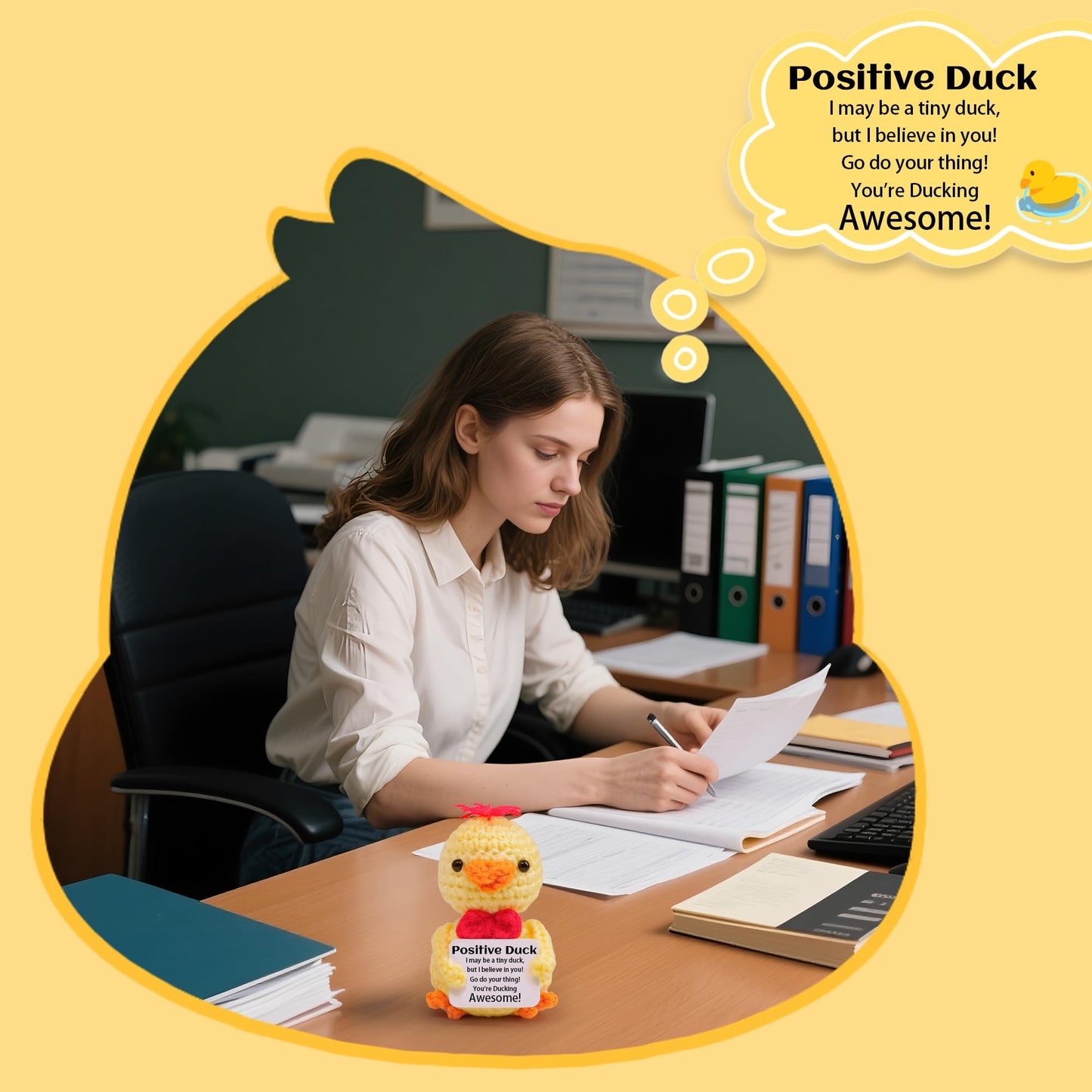 Mini Funny Positive Duck  Knitted Wool Duck Toy with Positive Card - Creative Cute Crochet Doll Emotional Support Cheer Up Keepspirit-inspired flavor Gift for Friends  Student  Christmas