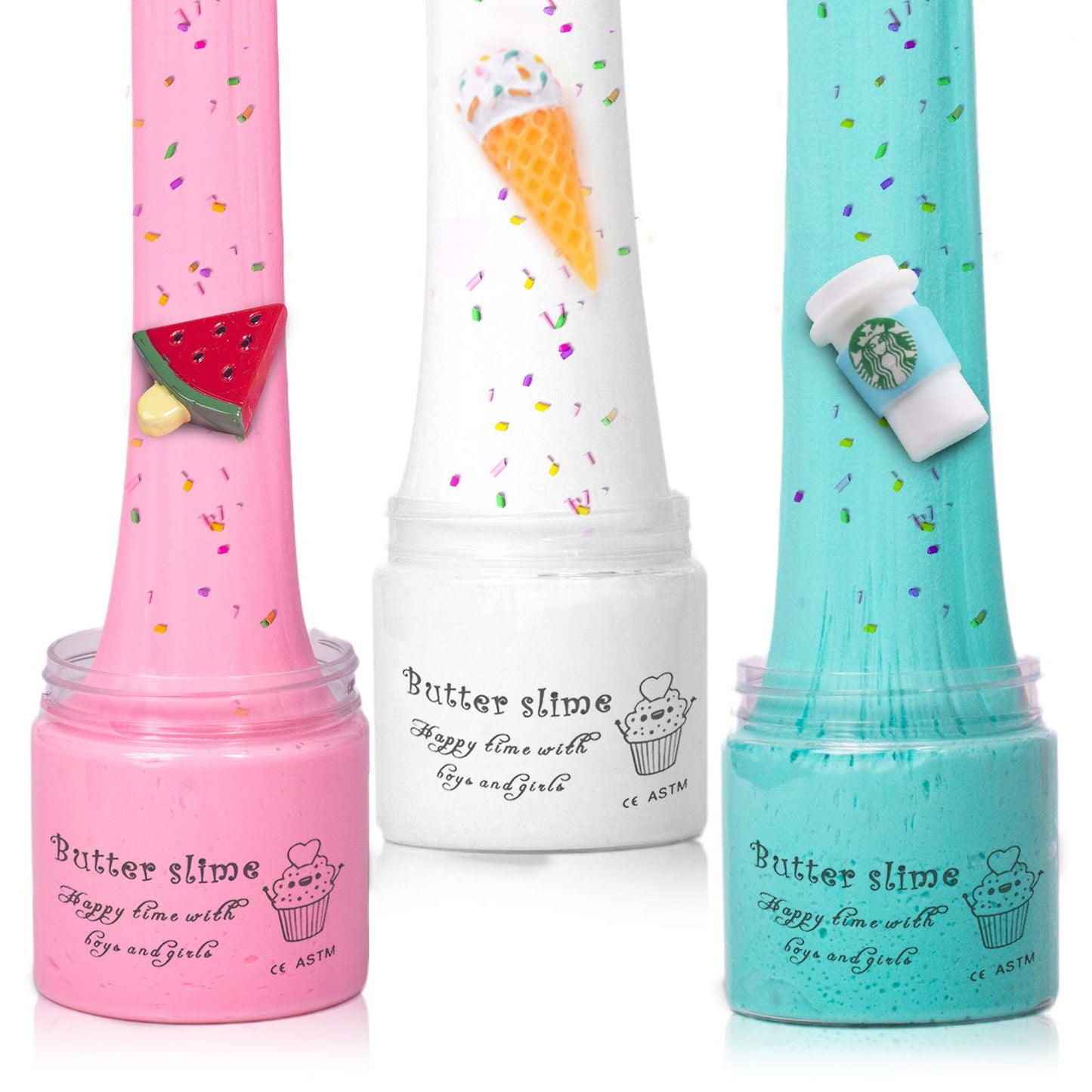 WUHUANIU Scented Slime Kit - 3 Pack Butter Slime, Pink Watermelon, White Ice Cream, Ocean Coffee, Soft & Non-Sticky, 300ml Total