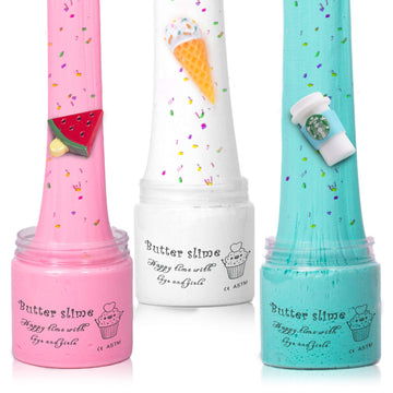 WUHUANIU Scented Slime Kit - 3 Pack Butter Slime, Pink Watermelon, White Ice Cream, Ocean Coffee, Soft & Non-Sticky, 300ml Total