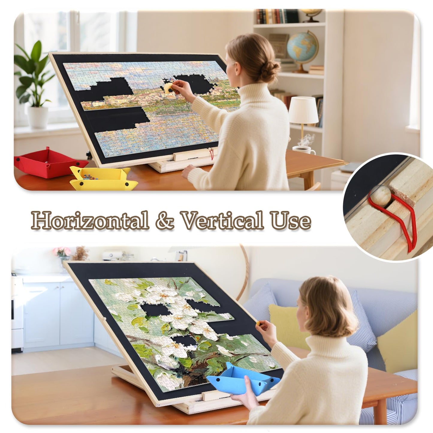 YGJT Wooden Jigsaw Puzzle Board, 1500 Pieces, 34"x25", Tilting & Rotating with Drawers & Cover for Adults & Kids