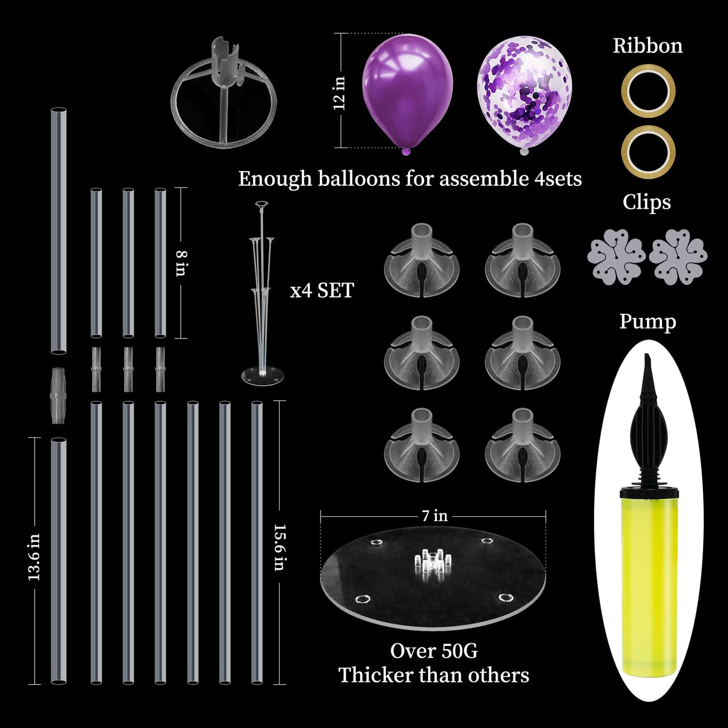 ZJDHPTY Purple Balloon Stand Kit - 4 Set Table Centerpiece for Birthday, Wedding, Baby Shower, Graduation, Halloween Party Decorations