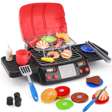 Kids Grill Playset Kitchen Toys With Apron Hat For Cooking Food Smoke Light Outdoor Pretend Play Accessories 3-5 4-8 Bbq Outside