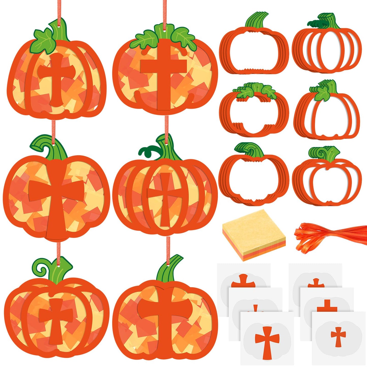 Chiisong 24 Sets Religious Pumpkin Crafts Kit DIY Tissue Paper Sign Crafts for Back to School Fall Harvest Thanksgiving Religiou