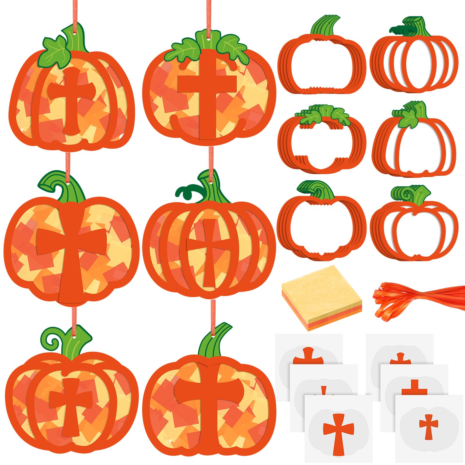 Chiisong 24 Sets Religious Pumpkin Crafts Kit DIY Tissue Paper Sign Crafts for Back to School Fall Harvest Thanksgiving Religiou