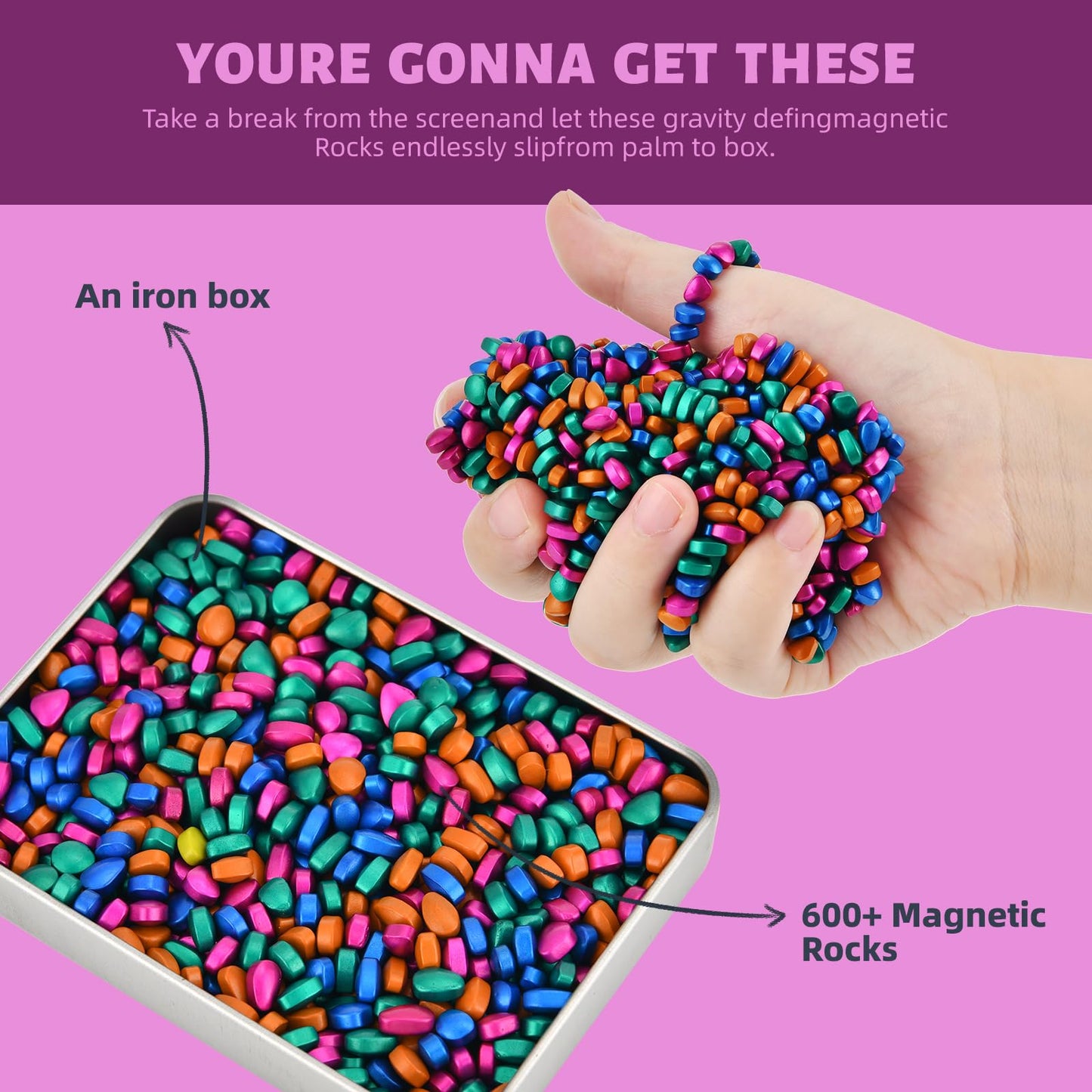 Magnetic Ferrite Putty Rocks,Multicolor More Than 600 Weak Magnetic Smooth Ferrite Pebbles, Magnet Rock Desk Toys And Time-Kille