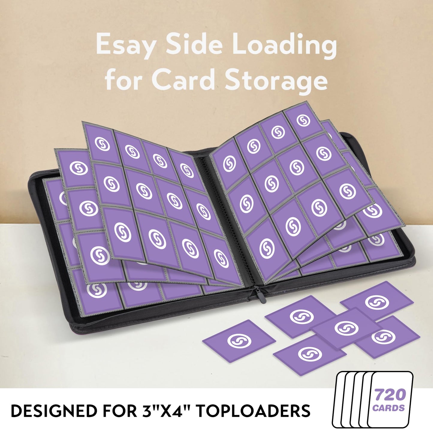 SMYV 12 Pocket Trading Card Binder  enhanced PU Cover Card Binder for 720 Cards  Ringless Side Loading Card Collection Album Folders for MTG  TCG  Game Cards & Sports Cards (Grey)