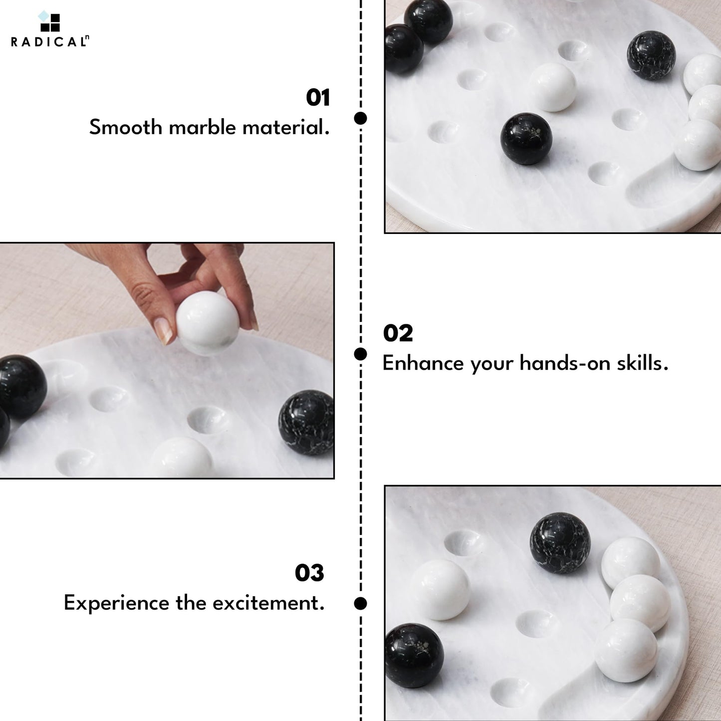 Radicaln Marble Tic Tac Toe 10'' Inches Black & White Handmade Family Board Games For Adults Ideal Decorative Marbles Game Set &