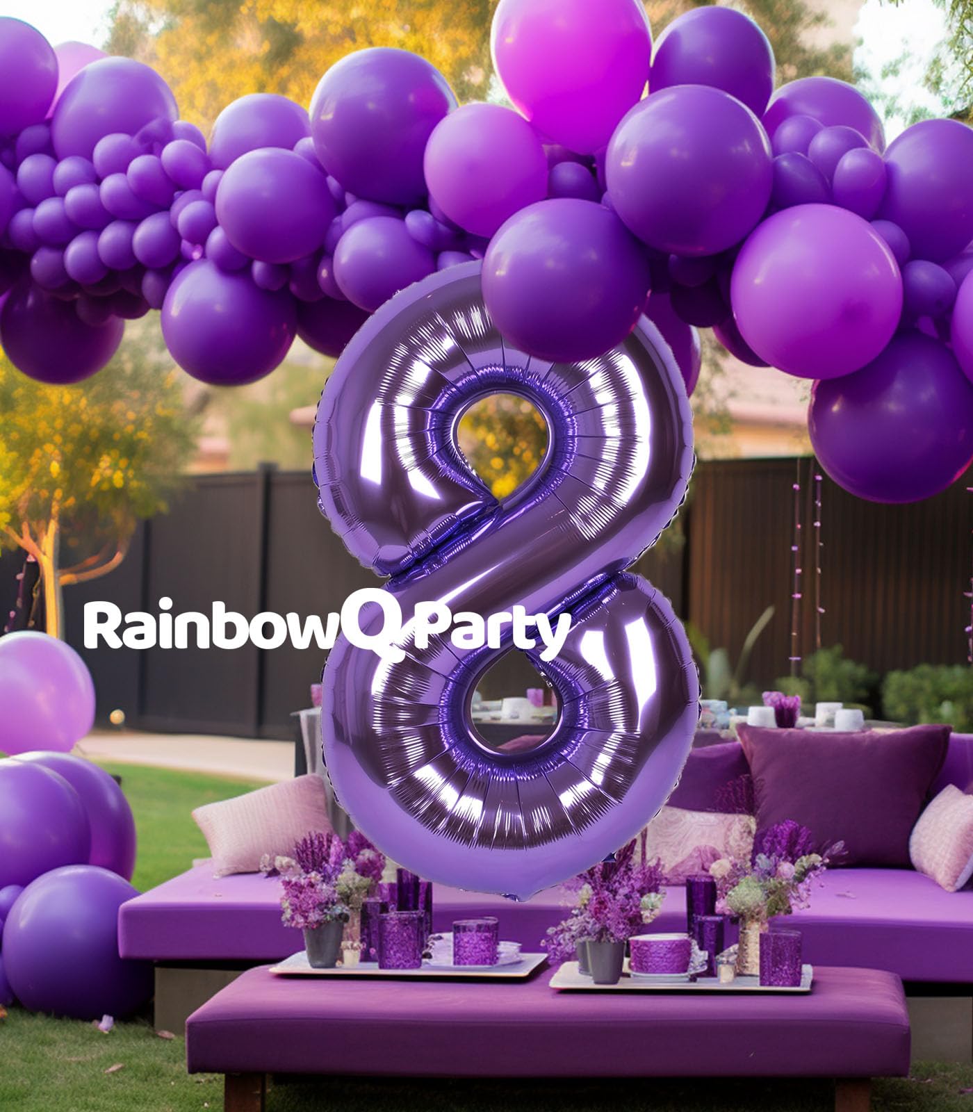 Rainbowq Party 8 Balloon Number 40 Inch For Boy Or Girl Big Purple 0-9 Foil Mylar Large 8 Number Balloon Happy 8Th Birthday Part