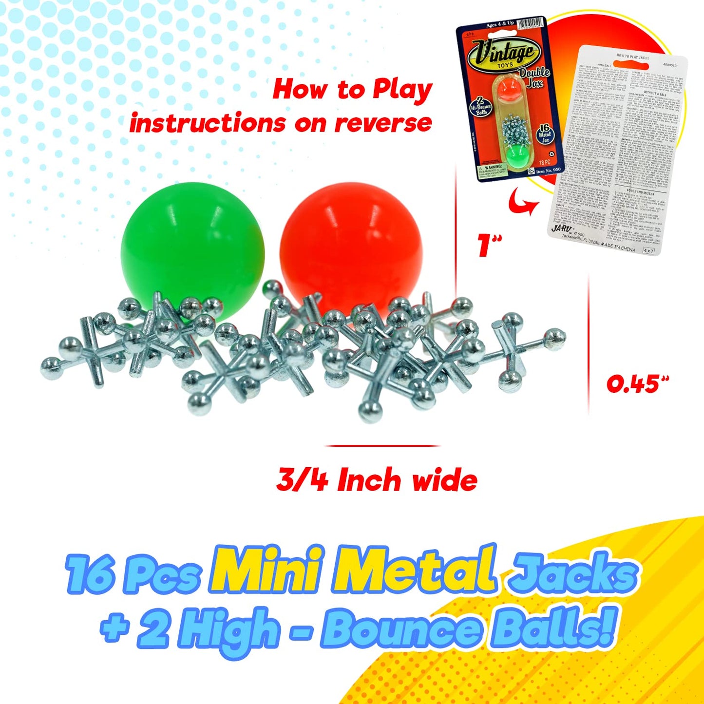 Ja-Ru Vintage Metal Jacks Game Set/Two Bouncy Balls. (12 Packs) Mini Jax Toy For Kids, Boys & Girls. Classic Family Retro Classics. Bulk Party Favors, Stocking Stuffers. 950-12S