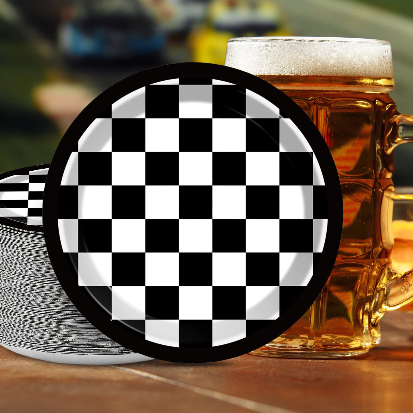 48 Pieces Black and White Checkered Flag Party Paper Plates for Race Car Party Supplies 7 Racing Car Theme Disposable Dessert Pl