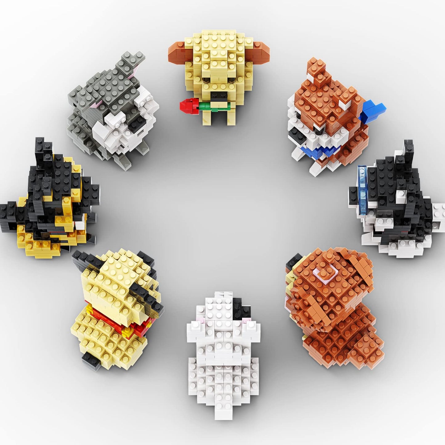 SEMKY Micro Mini Blocks Dog Series 8 in 1 Model Set (1616 Pieces) - Building Toys for Kids & Adults, Golden Plastic