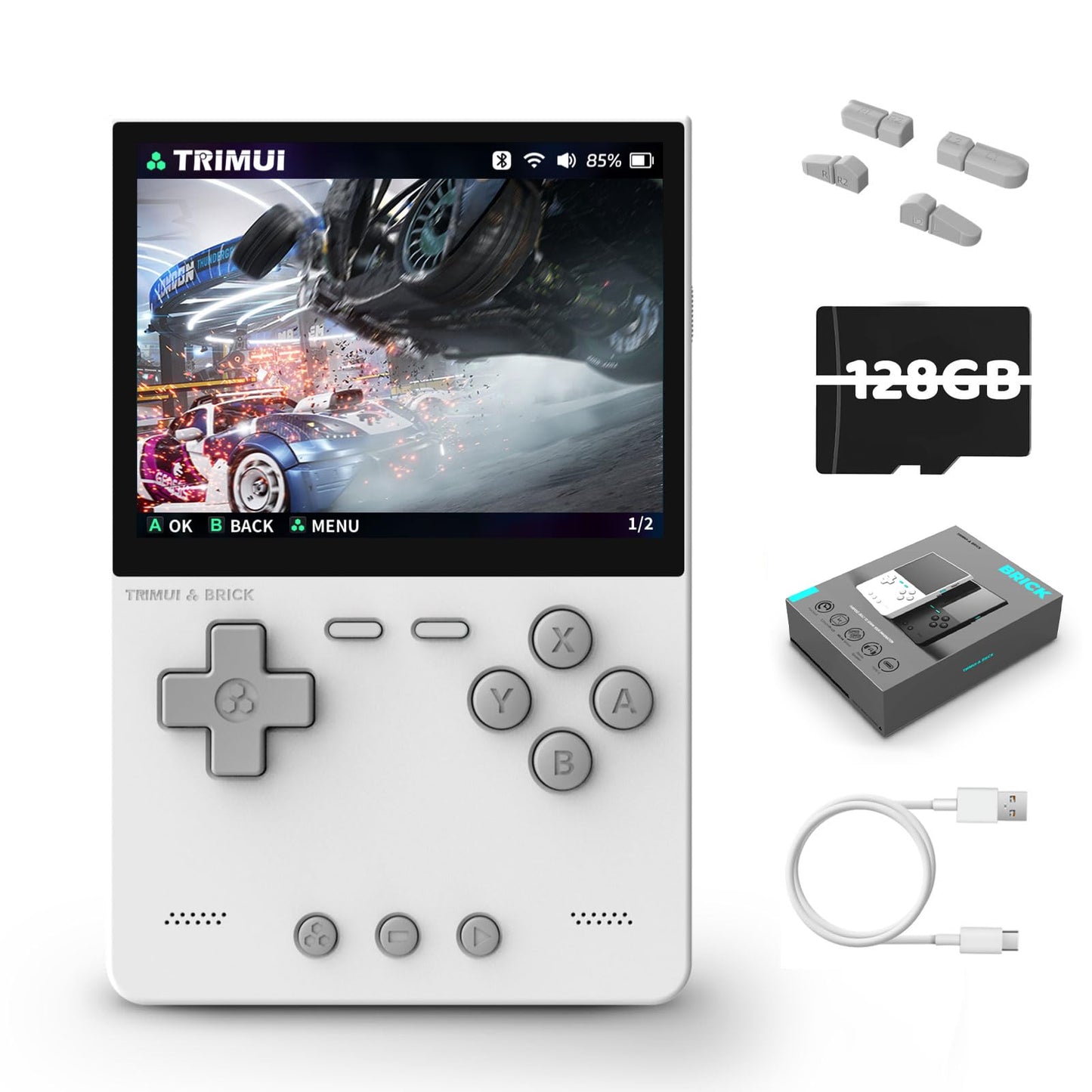 Wesich Trimui Brick Retro Game Console 3.2-Inches 1024X768 Ips Screen Built-In 128G Tf Card Video Gaming Consoles 3000Mah Lithiu