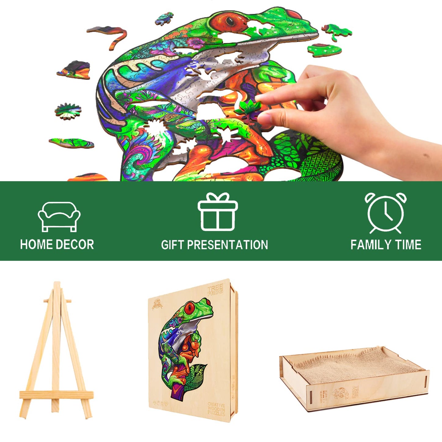Jigfoxy Wooden Puzzle For Adults, Tree Frog Wooden Jigsaw Puzzles For Adults Kids, Unique Animal Shape Wood Cut Puzzles For Frie