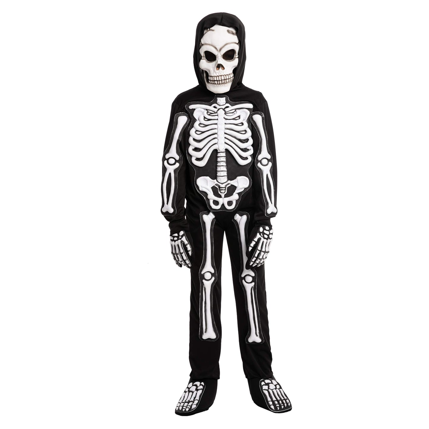 Spooktacular Creations Halloween Fierce 3D Skeleton Costume Set For Kids Halloween Dress Up, Role-Play, Carnival Cosplay -S(5-7Yr)