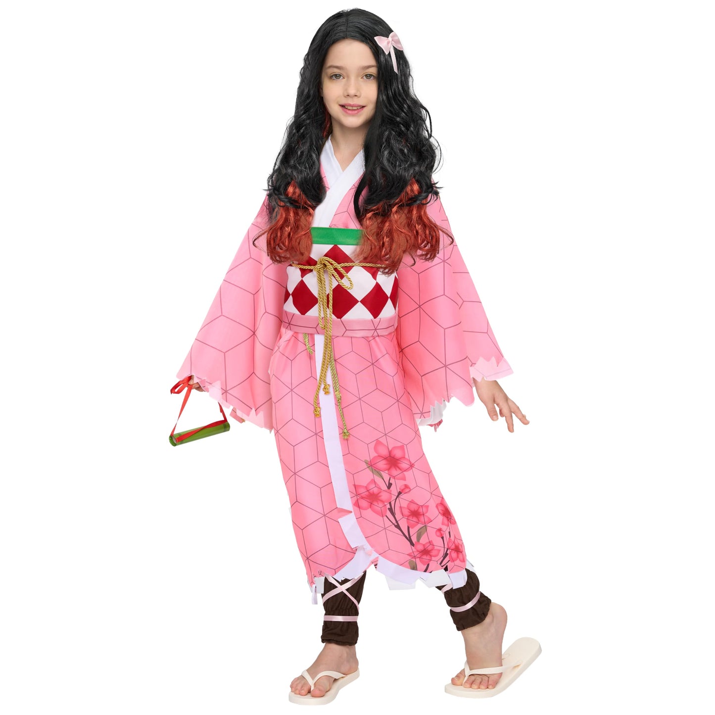 Spooktacular Creations Halloween Ninja Costumes For Kids, Girls Kimono Set With Wig, Toddlers Pink Anime Outfit For Halloween Cosplay Parties (Medium(8-10 Yrs))