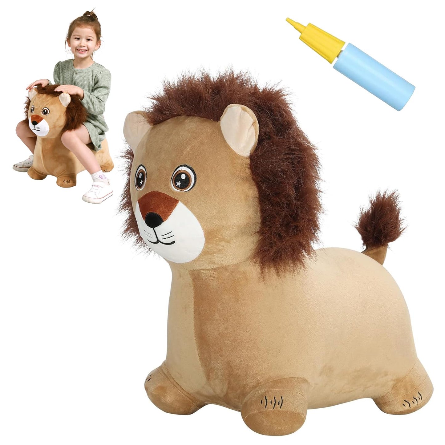 Inpany Bouncy Lion Animal Hopper Toys, Toddlers Plush Bouncing Jungle Zoo Animal Figures, Wild One Birthday Safari Baby Shower Decorations, Ride On Rubber Bouncer, Outdoor Gifts For 2 3 4 Yr Girl Boy