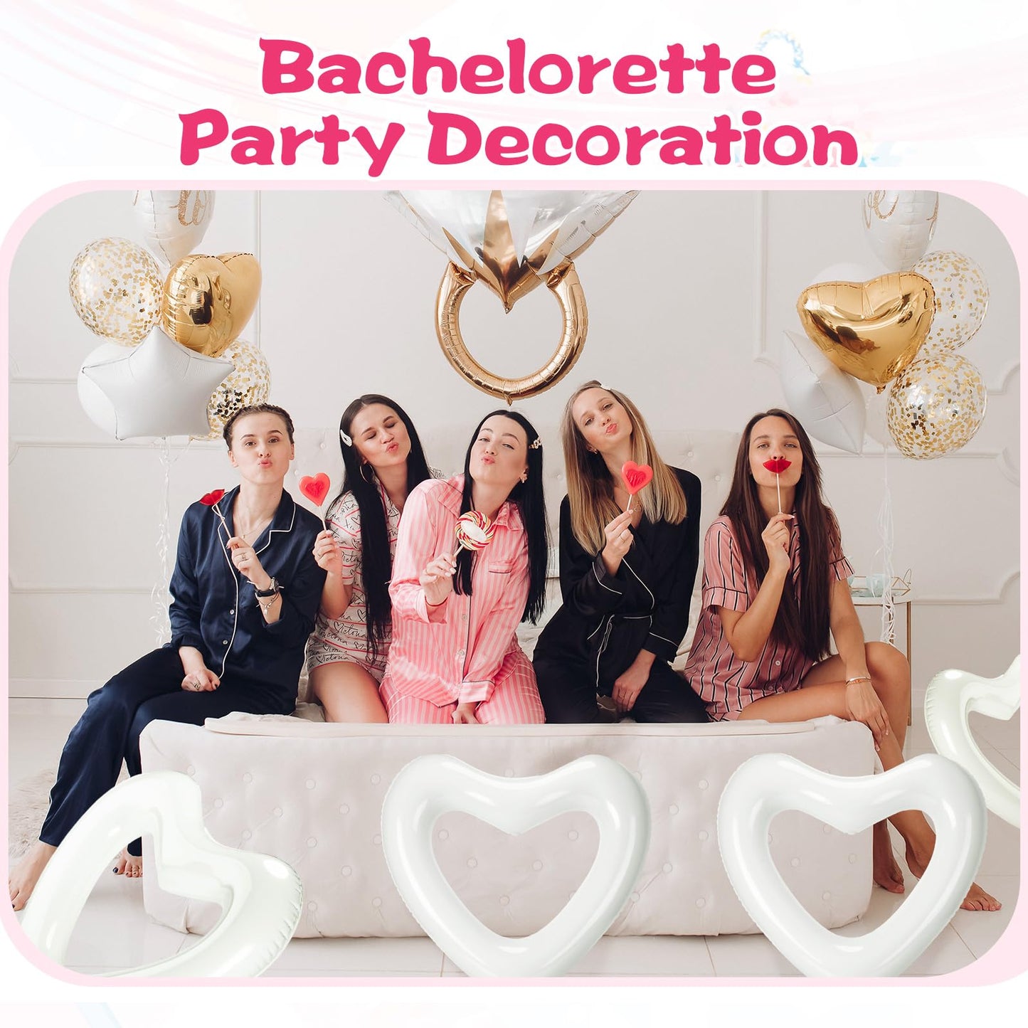Lenwen 6 Pack Inflatable Heart Pool Float 43''/ 31'' Blow Up Heart Shaped Swimming Tube For Valentines Wedding Bachelorette Brid